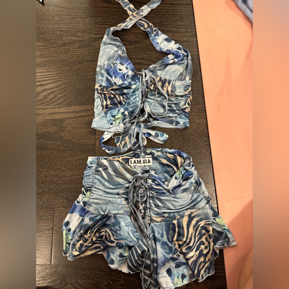 IAMGIA blue striped two piece set with skirt